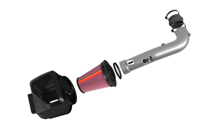 K&N Chevy/GMC 1500 V8 5.3L/6.2L NextGen aluminum cold air intake system with filter and metal tubing for improved engine airflow.