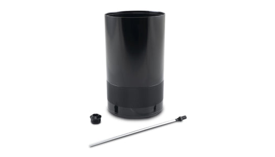 Vibrant medium 1.5L oil catch can reservoir with dipstick, designed for engine oil vapor separation and collection.