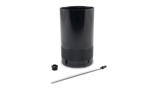 Vibrant medium 1.5L oil catch can reservoir with dipstick, designed for engine oil vapor separation and collection.