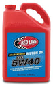 Red Line 5W40 motor oil in a gallon container, suitable for engine lubrication and maintenance.