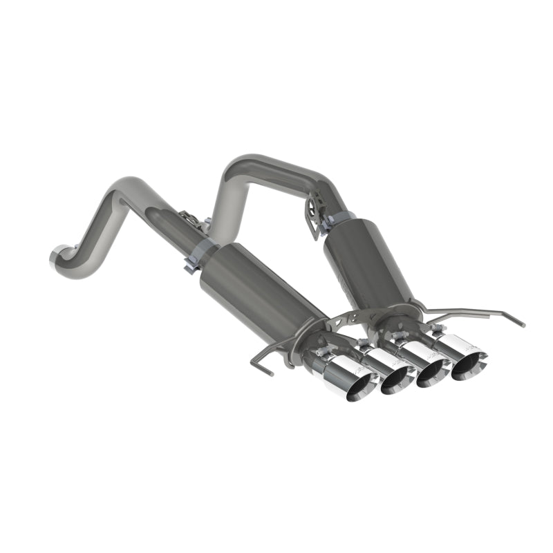 MBRP catback exhaust system for Chevy Corvette V8 6.2L, 3-inch T304 dual axle back with 4-inch quad dual wall tips.