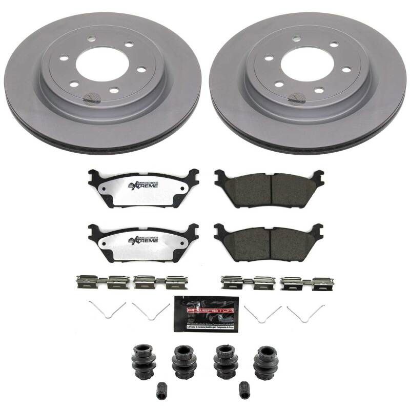 PowerStop 22-25 Ford Bronco rear Z36 coated truck and tow brake kit installed, showing brake rotors and calipers.