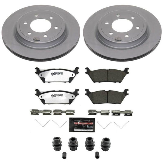 PowerStop 22-25 Ford Bronco rear Z36 coated truck and tow brake kit installed, showing brake rotors and calipers.