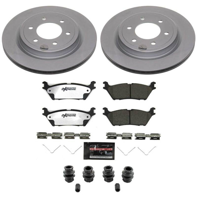 PowerStop 22-25 Ford Bronco rear Z36 coated truck and tow brake kit installed, showing brake rotors and calipers.