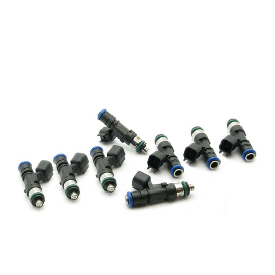DeatschWerks 50lb fuel injector set for LS2, 5.7L, and 6.1L HEMI V8 engines, includes 8 high-performance injectors.