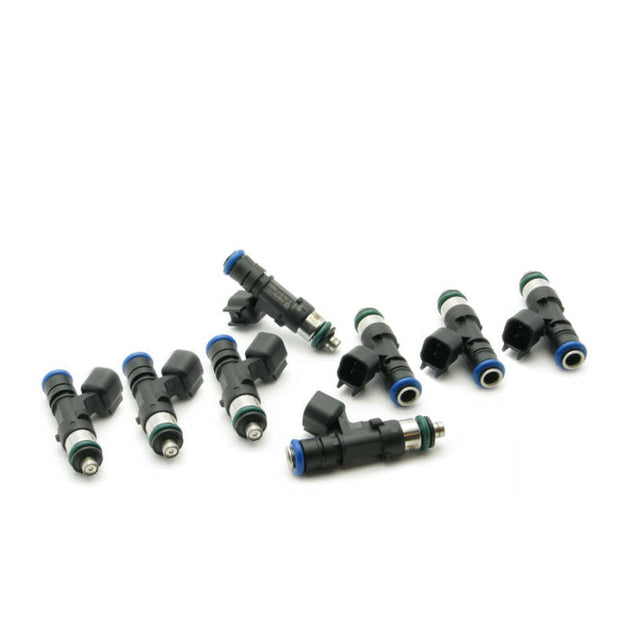 DeatschWerks 50lb fuel injector set for LS2, 5.7L, and 6.1L HEMI V8 engines, includes 8 high-performance injectors.