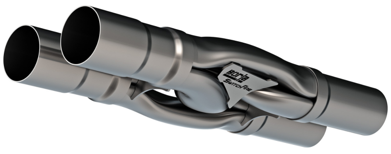 Borla SwitchFire X-pipe with 2.5-inch inlet and outlet, un-notched connecting pipes for exhaust system upgrade.