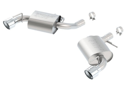 Borla axle back rear section exhaust for 2016 Camaro 6.2L V8 without NPP, showcasing polished stainless steel tips and piping.