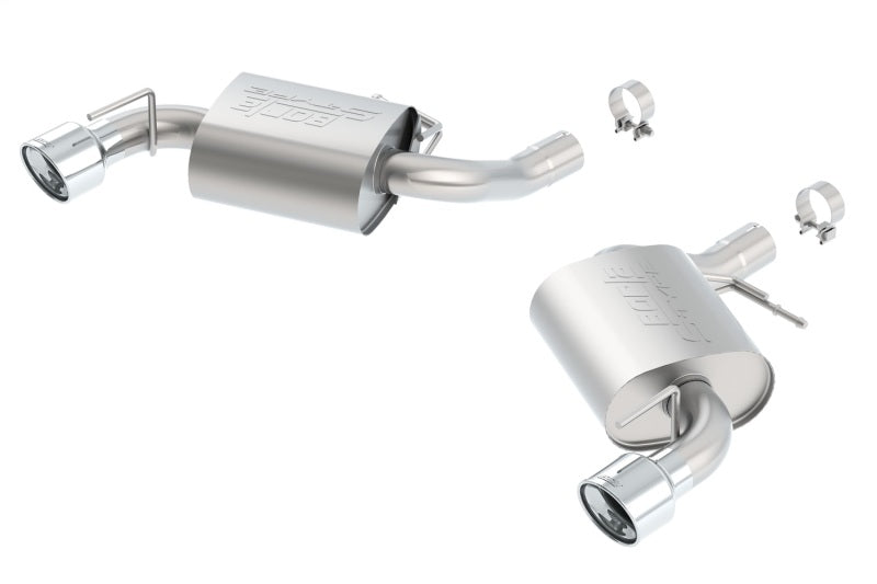 Borla axle back rear section exhaust for 2016 Camaro 6.2L V8, S-Type model, shown from the rear with polished tips.