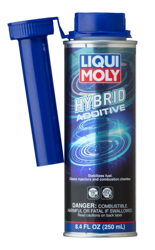 LIQUI MOLY 250mL hybrid additive bottle, automotive fuel and oil treatment, with label and cap visible.