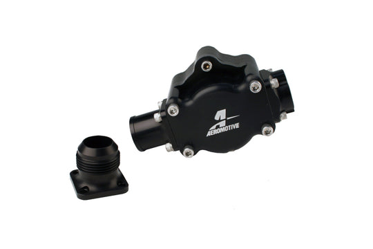 Aeromotive Atomic belt drive fuel pump with metallic finish and industrial design, suitable for high-performance automotive applications.