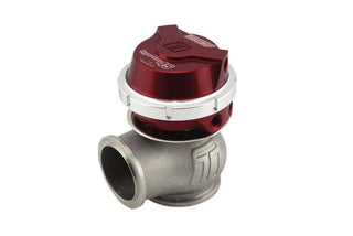Turbosmart WG45 Gen V Hyper-Gate 45 wastegate with red actuator and 14psi pressure setting, used on turbocharged engines.