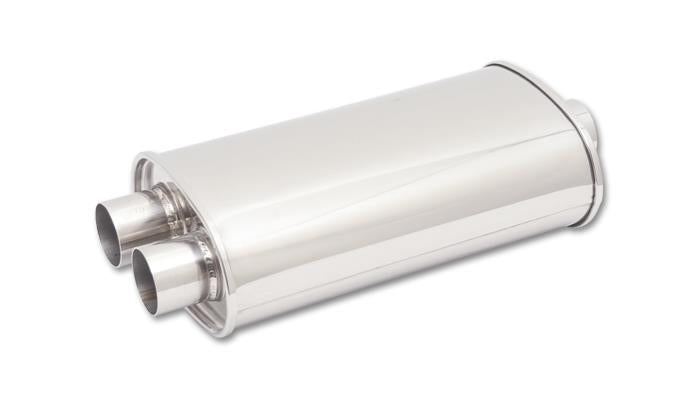 Vibrant StreetPower Oval Muffler with 5x9x15 inch body, 2.5-inch I.D., dual 2.25-inch outlets, black finish, automotive exhaust component