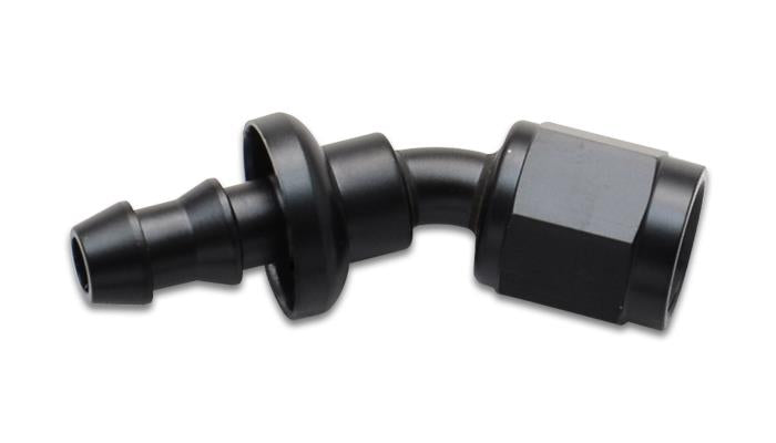 Vibrant 30-degree push-on hose end elbow fitting with -12AN size, designed for high-performance automotive or fluid system connections.
