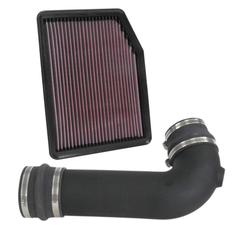 K&N 57 Series FIPK cold air intake kit for 2019-2020 GM Silverado 1500 V8 5.3L/6.2L engine, showing air filters and intake tubes