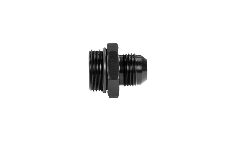 Aeromotive AN-16 ORB and AN-12 flare adapter fitting with metal connectors for fuel or oil lines, detailed close-up image.