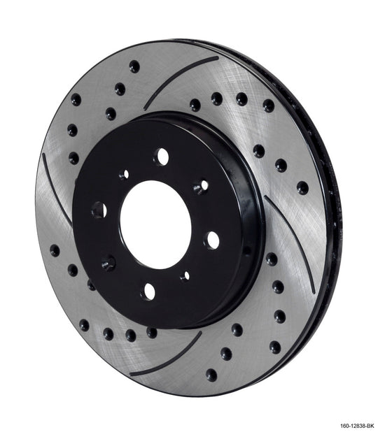Wilwood 2-piece brake rotor with .68-inch offset, black drill finish, 10.32-inch diameter, 4-lug 3.93 bolt pattern, right-hand.