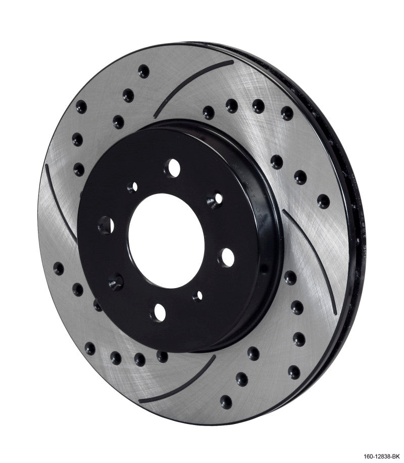 Wilwood 2-piece brake rotor with .68-inch offset, black drill finish, 10.32-inch diameter, 4-lug 3.93 bolt pattern, right-hand.