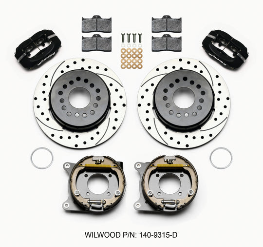 Wilwood Forged Dynalite parking brake kit with drilled rotors, 12 bolt pattern, 2.75-inch offset, for big brake applications.