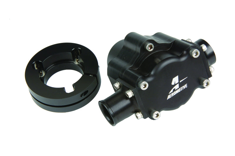 Aeromotive Atomic Hex Drive Fuel Pump with metal casing and electrical connections, designed for high-performance fuel delivery.