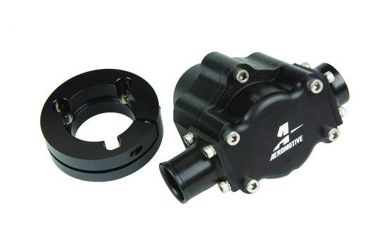 Aeromotive Atomic Hex Drive Fuel Pump with metal casing and electrical connections, designed for high-performance fuel delivery.