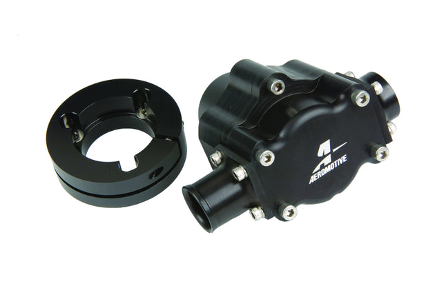 Aeromotive Atomic Hex Drive Fuel Pump with metal casing and electrical connections, designed for high-performance fuel delivery.