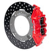 Wilwood 17-21 Can-Am X3RS red 6-piston rear brake kit with drilled rotors and 11.25-inch performance brake calipers.