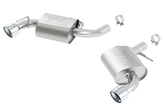 Borla axle back ATAK exhaust rear section for 2016 Camaro 6.2L V8, showing polished stainless steel tips and exhaust piping.