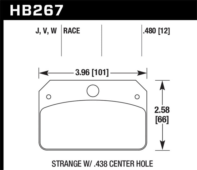 Hawk Performance DR-97 racing brake pads for Strange with 0.438-inch center hole, designed for high-performance braking.