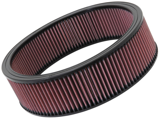 K&N Engineering round drop-in air filter with 14-inch diameter, 12-inch inner diameter, and 4-inch height for vehicle air intake.
