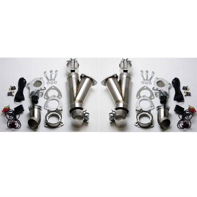Granatelli Motor Sports 2.5-inch aluminized steel dual exhaust cutout system with slip fit and band clamp for automotive performance