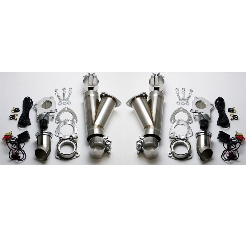 Granatelli Motor Sports 2.5-inch aluminized steel dual exhaust cutout system with slip fit and band clamp for automotive performance
