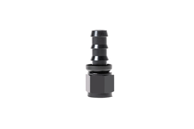 Radium Engineering 8AN straight Pushlok hose end fitting showing metallic construction and secure connection for fuel or oil lines.