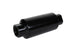 Aeromotive in-line fuel filter with 10AN fitting and 10-micron microglass element in bright-dip black finish, 2-inch diameter.