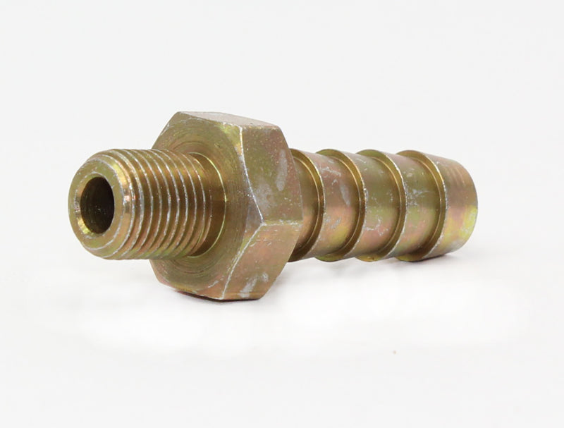 Walbro 10.5mm barb fuel fitting showing the metal fitting with barbed end for fuel line connection.