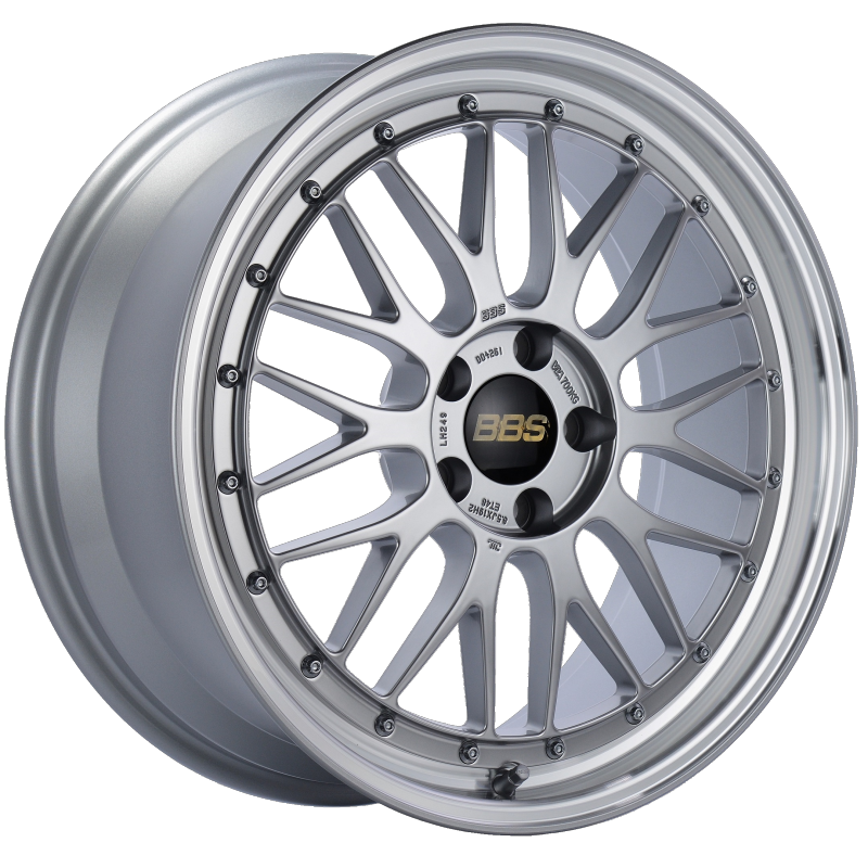 BBS LM 19x8.5 forged alloy wheel in diamond silver with 5x112 bolt pattern, ET48 offset, diamond cut lip, and center cap.