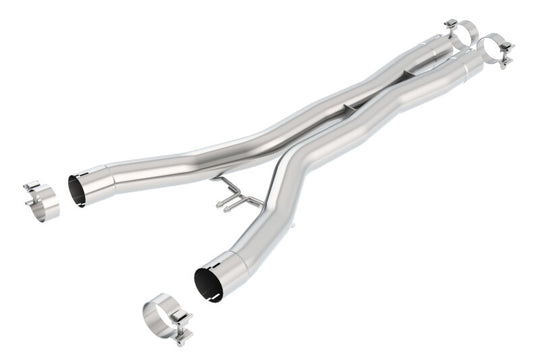 Borla X-Pipes for 2014 Chevy Corvette Stingray, smog legal cut and clamp exhaust pipes, shown in the image.