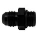 DeatschWerks 6AN ORB male to 6AN male flare adapter fitting with anodized matte black finish and included O-ring.