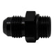 DeatschWerks 6AN ORB male to 6AN male flare adapter fitting with anodized matte black finish and included O-ring.