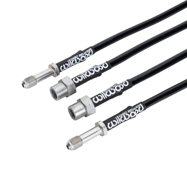 Wilwood rear brake line kit for BMW M3 (2008-2013) with flexible brake lines shown in the image.