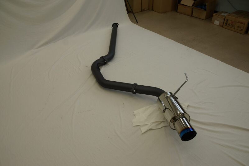 HKS Hi-Power Muffler VBH FA24 catback exhaust system installed on a vehicle, showcasing the polished stainless steel finish.