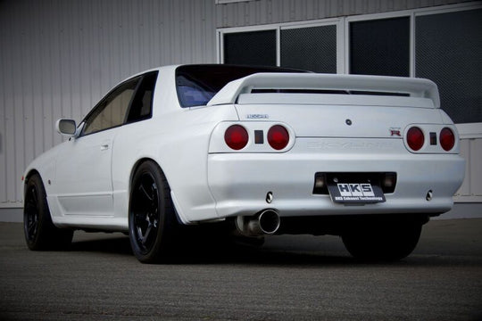 HKS catback super turbo muffler for Nissan Skyline GT-R E-BNR32 RB26DETT, urban matte finish, high-performance exhaust system