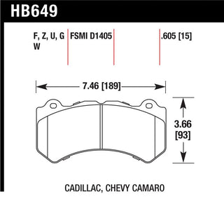 Hawk Performance front brake pads for 2008-2014 Cadillac CTS V, high-performance brake pads with metallic friction material