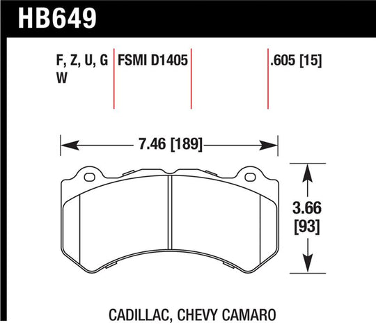 Hawk Performance front brake pads for 2008-2014 Cadillac CTS V, high-performance brake pads with metal backing and friction material
