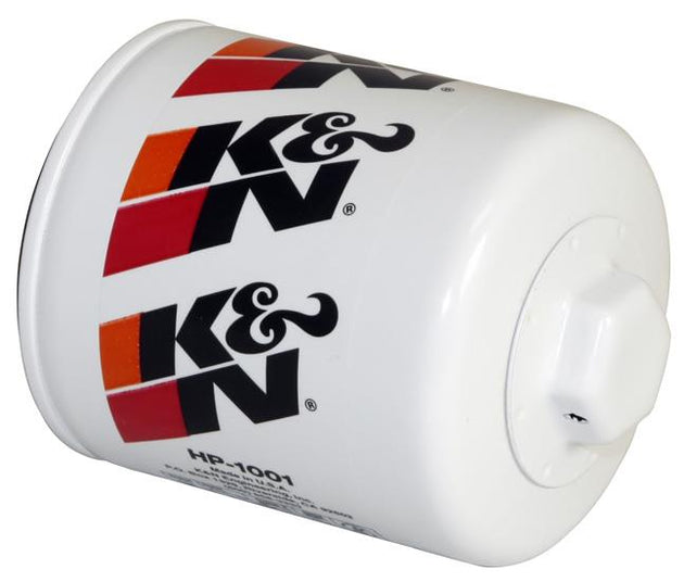 K&N Engineering Chevy/Pontiac/GMC/Buick performance gold oil filter showing the brand logo and filter design.