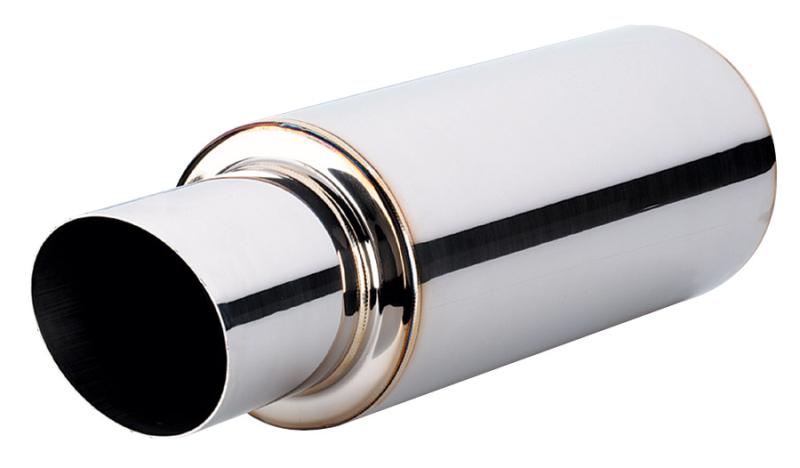 Vibrant TPV Turbo Round Muffler with 4-inch angled tip, 17-inch length, 3-inch inlet diameter, designed for performance vehicles.