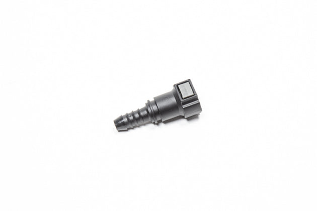 Radium Engineering 10mm SAE female to 3/8 inch barb fitting, metal fitting for fluid connections, shown on a plain background.