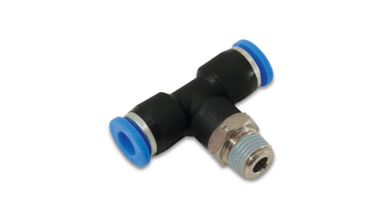 Vibrant male tee fitting for 5/32 inch OD tube with 1/8 inch NPT threading, used in plumbing and fluid connections.
