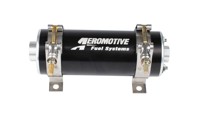 Aeromotive 700 HP EFI fuel pump in black, automotive fuel pump with compact design and durable construction.