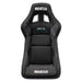 Black Sparco QRT-R 2019 race seat with side mount brackets, designed for racing cars, featuring ergonomic design and high side support.